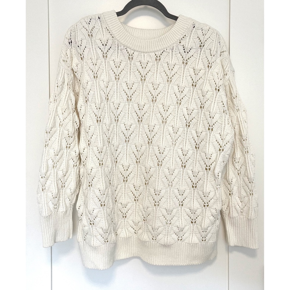 Penningtons Cable Knit Open Weave Sweater in Cream Size 1X